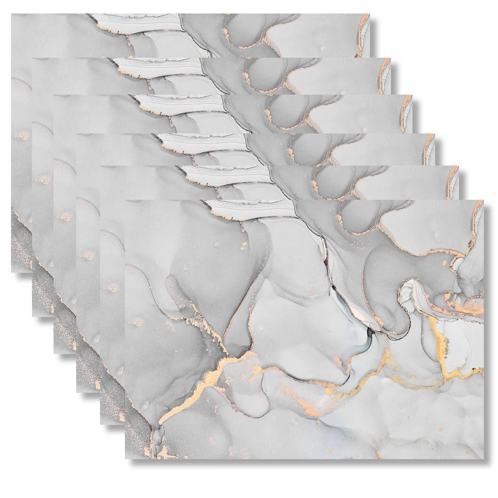 MHF Home 18 in. x 13 in. Polypropylene Gray Fluid Marble Placemats (Set of 6) by Morgan Home 3 MHF Home 18 in. x 13 in. Polypropylene Gray Fluid Marble Placemats (Set of 6) by Morgan Home