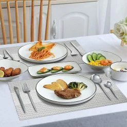 18 in. x 12 in. Grey Glitter Vinyl Weave Placemats (Set of 4) by Hillstry -Table Linens Shop multi placemats wf cdy4 g 1 31 1000