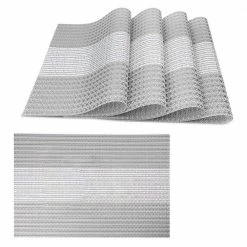 18 in. x 12 in. Grey Glitter Vinyl Weave Placemats (Set of 4) by Hillstry