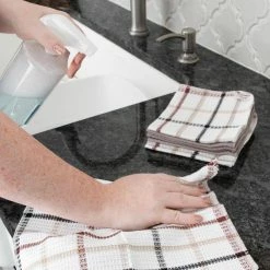 Waffle Weave Neutral Checkered Cotton Dish Cloth (Set of 8) by RITZ -Table Linens Shop multi ritz kitchen towels 99932 1f 1000