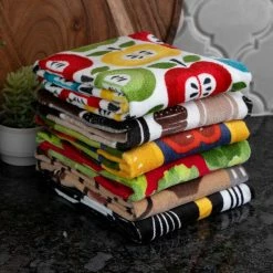 Coffee Fiber Reactive Print Cotton Kitchen Towel (Set of 2) by T-fal -Table Linens Shop multi t fal kitchen towels 94759 fa 1000