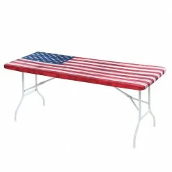 30 in. x 72 in. Cotton Fabric Fitted Table Cover, Red White and Blue Flag by BRIELLE HOME
