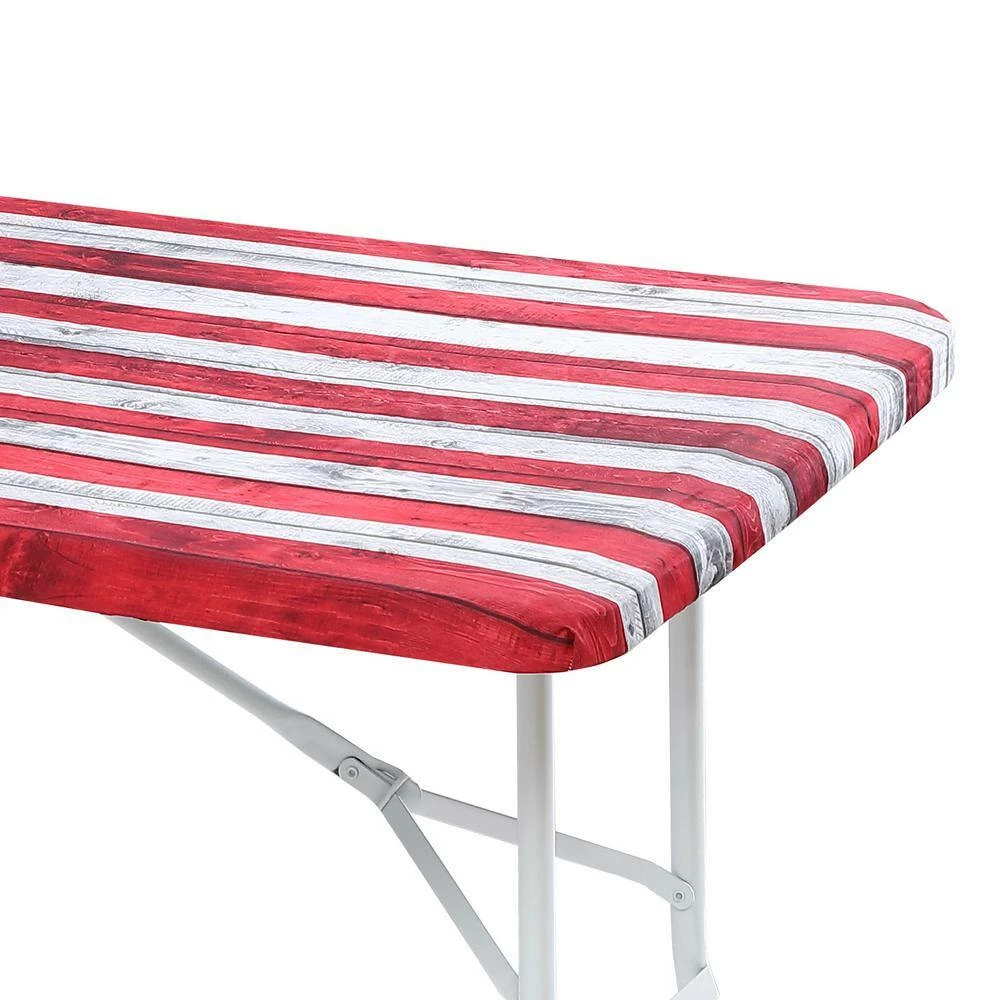 30 in. x 72 in. Cotton Fabric Fitted Table Cover, Red White and Blue Flag by BRIELLE HOME 8 30 in. x 72 in. Cotton Fabric Fitted Table Cover, Red White and Blue Flag by BRIELLE HOME - Image 6