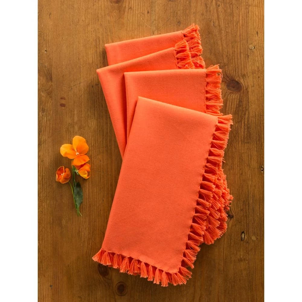 Orange Essential Fringed Napkins (Set of 4) by April Cornell 3 Orange Essential Fringed Napkins (Set of 4) by April Cornell