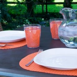 Fishnet 17 in. x 12 in. Peach Echo PVC Covered Jute Oval Placemat (Set of 6) by Kraftware 8 Fishnet 17 in. x 12 in. Peach Echo PVC Covered Jute Oval Placemat (Set of 6) by Kraftware -Table Linens Shop oranges peaches kraftware placemats 39146 4f 1000