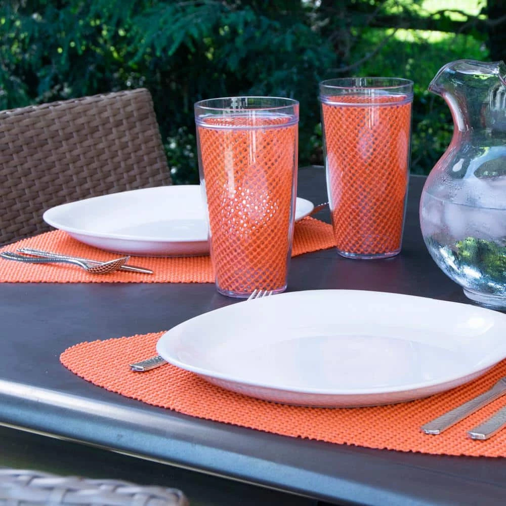 Fishnet 19 in. x 13 in. Peach Echo PVC Covered Jute Wedge Placemat (Set of 6) by Kraftware 5 Fishnet 19 in. x 13 in. Peach Echo PVC Covered Jute Wedge Placemat (Set of 6) by Kraftware - Image 3