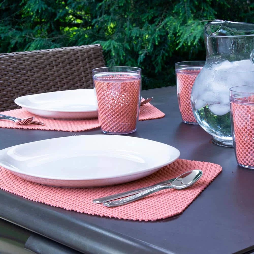 Fishnet 19 in. x 13 in. Burnt Coral PVC Covered Jute Wedge Placemat (Set of 6) by Kraftware 6 Fishnet 19 in. x 13 in. Burnt Coral PVC Covered Jute Wedge Placemat (Set of 6) by Kraftware - Image 4