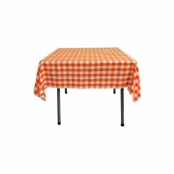 52 in. x 52 in. White and Orange Polyester Gingham Checkered Square Tablecloth by LA Linen