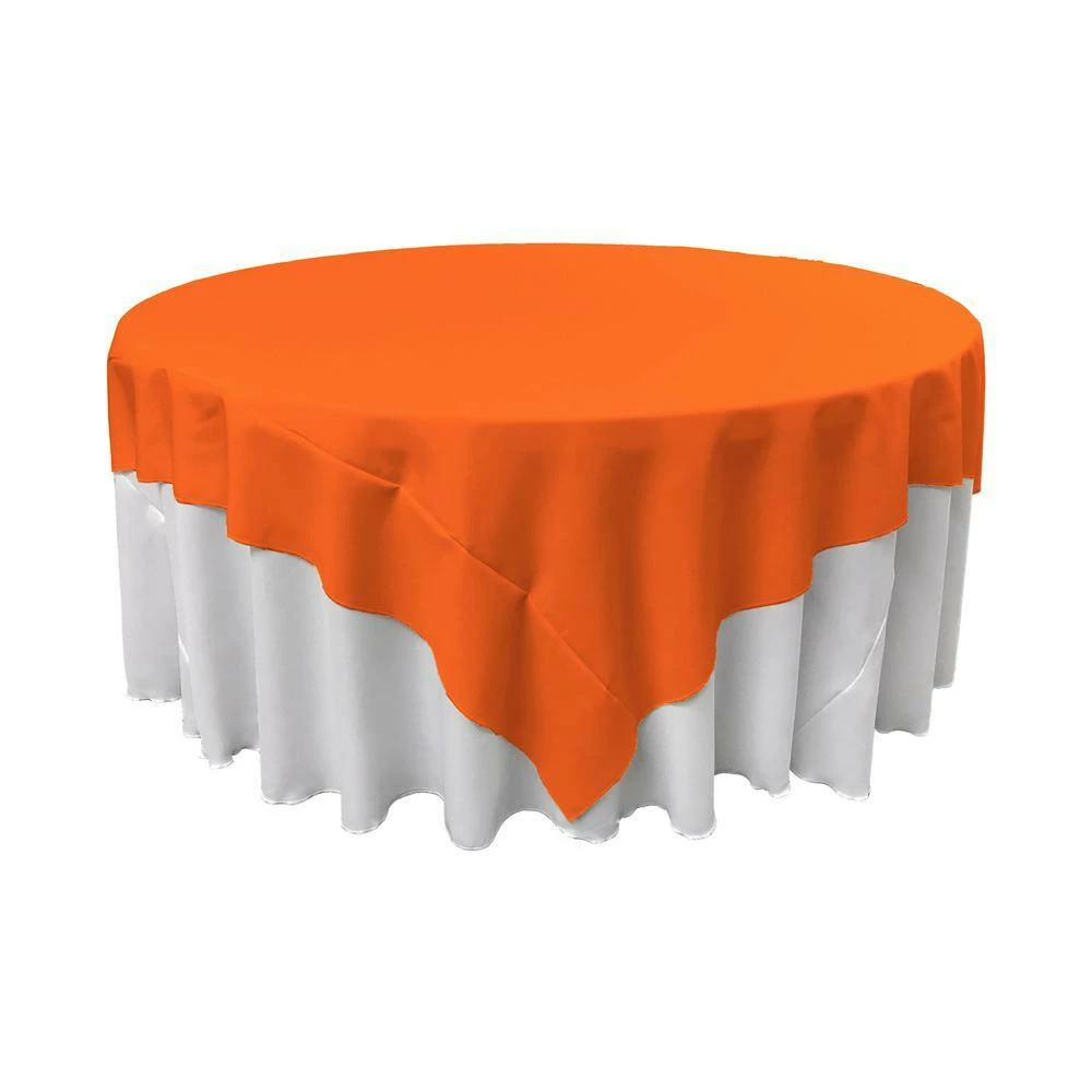 90 in. x 90 in. Orange Solid Polyester Poplin Square Tablecloth by LA Linen 4 90 in. x 90 in. Orange Solid Polyester Poplin Square Tablecloth by LA Linen - Image 2