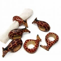 African Carved Red Mahogany Giraffe Napkin Rings 4 in. W x 3 in. H by Global Crafts