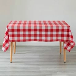 55 in. x 78 in. Rectangle Red and White Waterproof Plaid Checkered Gingham Outdoor Picnic Tablecloth by DEERLUX -Table Linens Shop reds pinks deerlux tablecloths qi003990 5578 rd 4f 1000