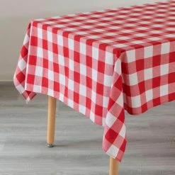 55 in. x 78 in. Rectangle Red and White Waterproof Plaid Checkered Gingham Outdoor Picnic Tablecloth by DEERLUX