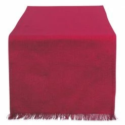 Wine Solid Heavyweight Fringed Cotton Table Runner by DII