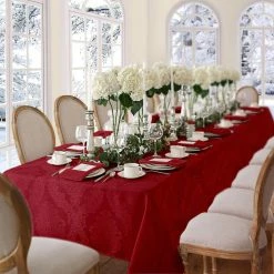 60 in. W x 102 in. L Red Barcelona Damask Fabric Tablecloth by Elrene