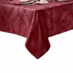 60 in. W x 144 in. L Burgundy Barcelona Damask Fabric Tablecloth by Elrene -Table Linens Shop reds pinks elrene tablecloths 21038brg 4f 1000