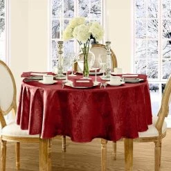 90 in. Round Red Barcelona Damask Fabric Tablecloth by Elrene