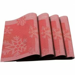 Red Snowflakes Jacquard 12 in. x 18 in. PVC Fiber Woven Non-Slip Washable Placemat (Set of 4) by J&V TEXTILES