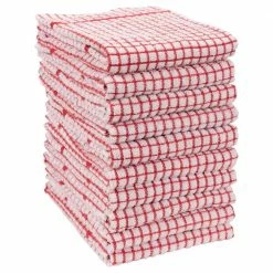 Set of 10 Grid Terry Kitchen Towels, 20 x 30 in., 100% Cotton, Ultra Absorbent Terry Dish Towels, Red by KAF HOME