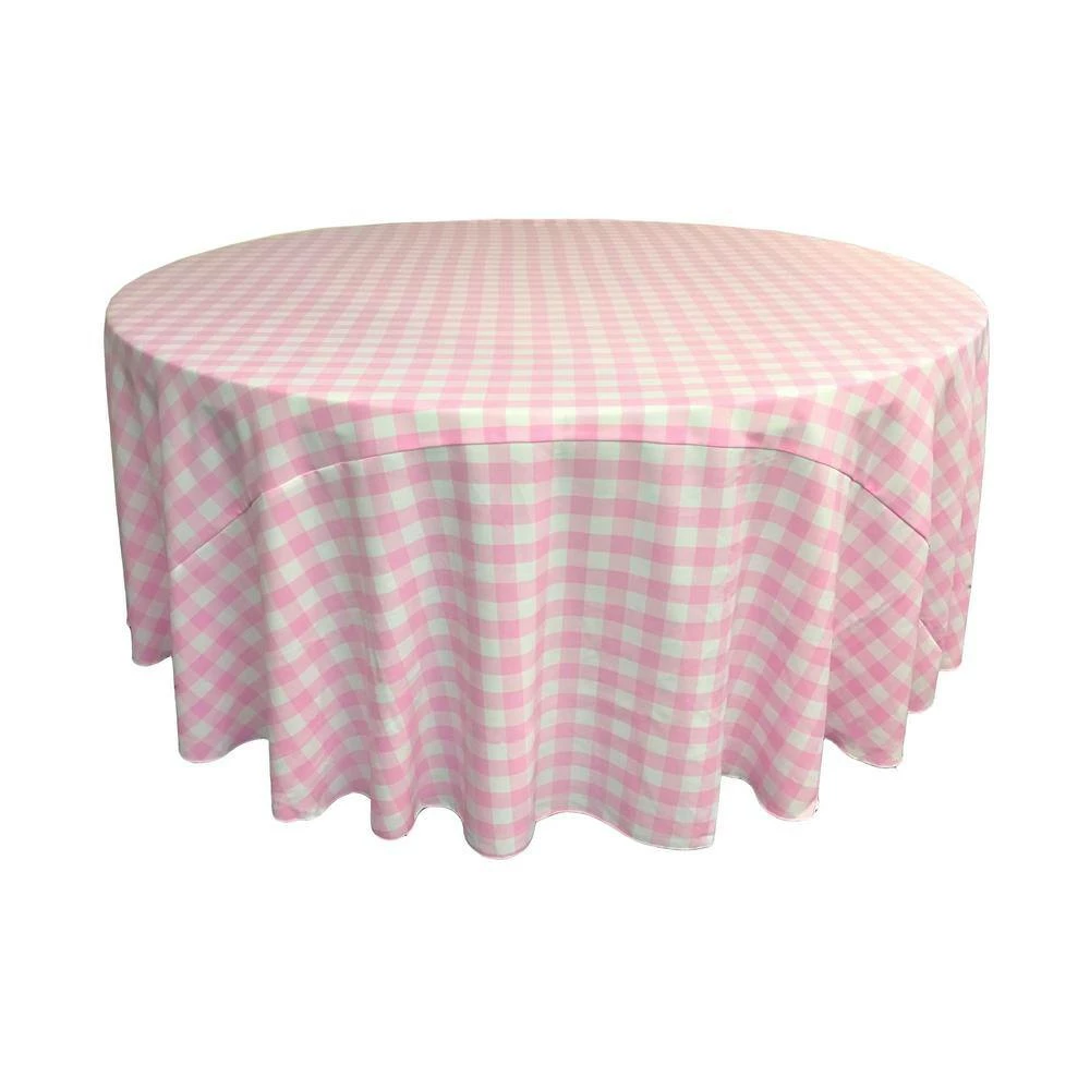 Polyester Gingham Checkered 132 in. Round Tablecloth, White and Pink by LA Linen 4 Polyester Gingham Checkered 132 in. Round Tablecloth, White and Pink by LA Linen - Image 2