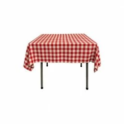 58 in. x 58 in. White and Red Polyester Gingham Checkered Square Tablecloth by LA Linen -Table Linens Shop reds pinks la linen tablecloths tccheck58x58 redk98 40 1000