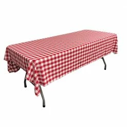 60 in. x 84 in. White and Red Checkered Rectangular Tablecloth by LA Linen