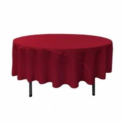 90 in. Cranberry Polyester Poplin Round Tablecloth by LA Linen