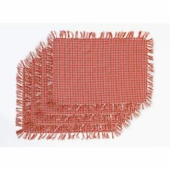 Homespun Fringed Red 100% Cotton Placemat (Set of 4) by Lintex