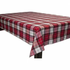 52 in. x 70 in. Red Comfy Plaid 95% Cotton 5% Lurex Tablecloth by Lintex