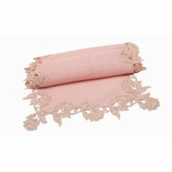 English Rose Lace 16 in. x 72 in. Rose Quartz Trim Table Runner by Manor Luxe
