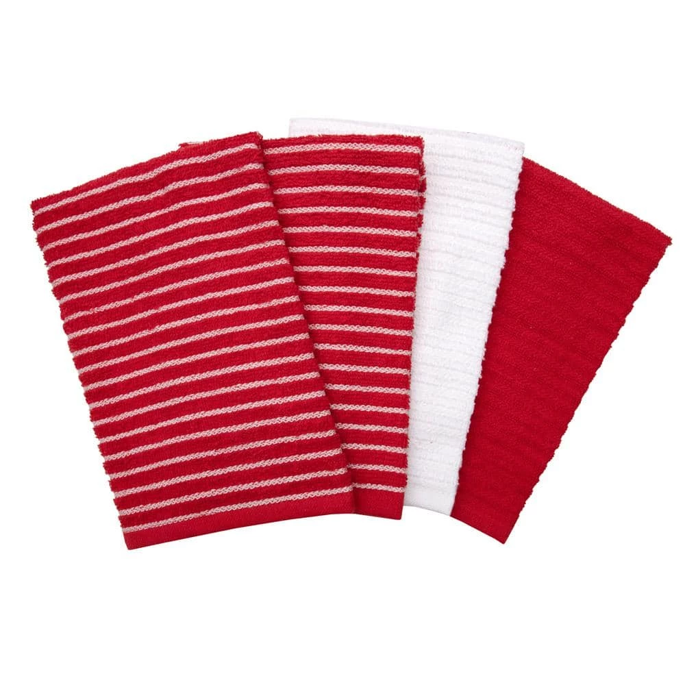 Red Cotton Terry Horizontal Stripe Bar Mop Kitchen Towel Set of 4 by RITZ 3 Red Cotton Terry Horizontal Stripe Bar Mop Kitchen Towel Set of 4 by RITZ