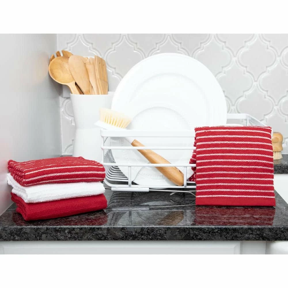 Red Cotton Terry Horizontal Stripe Bar Mop Kitchen Towel Set of 4 by RITZ 4 Red Cotton Terry Horizontal Stripe Bar Mop Kitchen Towel Set of 4 by RITZ - Image 2