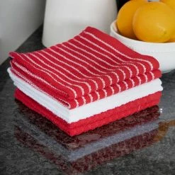 Red Cotton Terry Horizontal Stripe Bar Mop Dish Cloth Set of 6 by RITZ -Table Linens Shop reds pinks ritz kitchen towels 90458 1f 1000