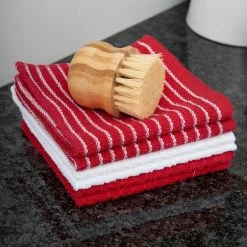 Red Cotton Terry Horizontal Stripe Bar Mop Dish Cloth Set of 6 by RITZ -Table Linens Shop reds pinks ritz kitchen towels 90458 44 1000