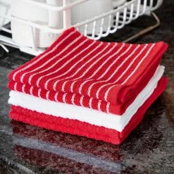Red Cotton Terry Horizontal Stripe Bar Mop Dish Cloth Set of 6 by RITZ -Table Linens Shop reds pinks ritz kitchen towels 90458 4f 1000