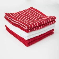 Red Cotton Terry Horizontal Stripe Bar Mop Dish Cloth Set of 6 by RITZ -Table Linens Shop reds pinks ritz kitchen towels 90458 c3 1000