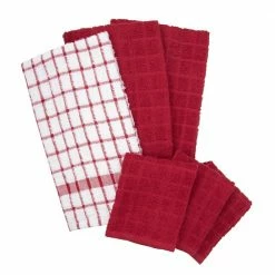 Terry Plaid Cotton Kitchen Towel and Dish Cloth Paprika Set of 3-Towels and 3-Dish Cloths by RITZ