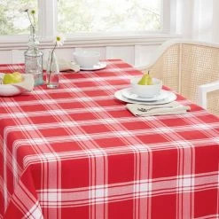 Buffalo Check 144 in. W x 60 in. L Red/White Checkered Cotton Blend Tablecloth -Table Linens Shop reds pinks tablecloths tc012692tdecd1 600 e1 1000