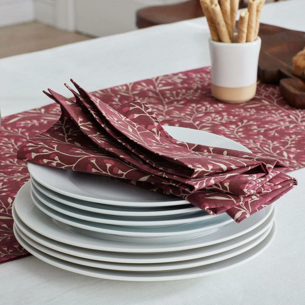 Holiday Floral Vine 20 in. x 20 in. Red Cotton Napkins (Set of 4) by The Company Store 5 Holiday Floral Vine 20 in. x 20 in. Red Cotton Napkins (Set of 4) by The Company Store - Image 3