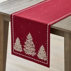 Legends Luxury Holiday Evergreen Trees 16 in. x 90 in. Red Table Runner by The Company Store