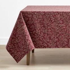 Holiday Floral Vine 70 in. x 90 in. Red Cotton Tablecloth by The Company Store