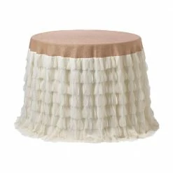 Chichi 36 in. Dia Ivory Solid Petal Tulle with Tan Jute Top Tablecloth by Couture Dreams