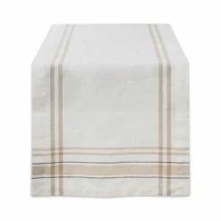 White Chambray French Stripe Cotton Table Runner by DII