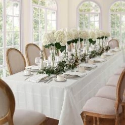 60 in. W x 84 in. L OvaL White Elegance Plaid Damask Fabric Tablecloth by Elrene -Table Linens Shop whites elrene tablecloths 21045wht 31 1000