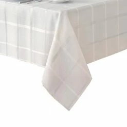 60 in. W x 84 in. L OvaL White Elegance Plaid Damask Fabric Tablecloth by Elrene -Table Linens Shop whites elrene tablecloths 21045wht 4f 1000