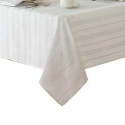 60 in. W x 102 in. L White Denley Stripe Damask Fabric Tablecloth by Elrene -Table Linens Shop whites elrene tablecloths 21062wht 4f 1000