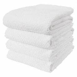 Set of 4 Deluxe Popcorn Terry Kitchen Towels, 20 x 30 in., 100% Cotton Kitchen Dish Towels, White by KAF HOME