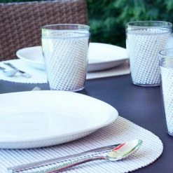 Fishnet 17 in. x 12 in. White PVC Covered Jute Oval Placemat (Set of 6) by Kraftware -Table Linens Shop whites kraftware placemats 32746 4f 1000