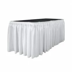 14 ft. x 29 in. Long White Polyester Poplin Table Skirt with 10 L-Clips by LA Linen