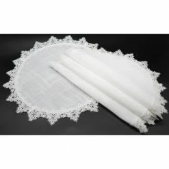 16 in. White Victorian Lace Trim Round Placemats (Set of 4) by Manor Luxe