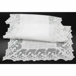 16 in. x 36 in. Garden Trellece Lace Trim Table Runner, White by Manor Luxe